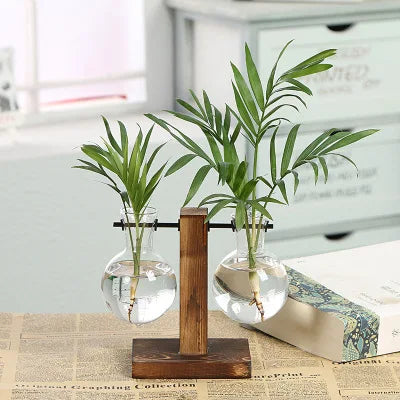 Elegant Terrarium Hydroponic Vase with Wooden Stand